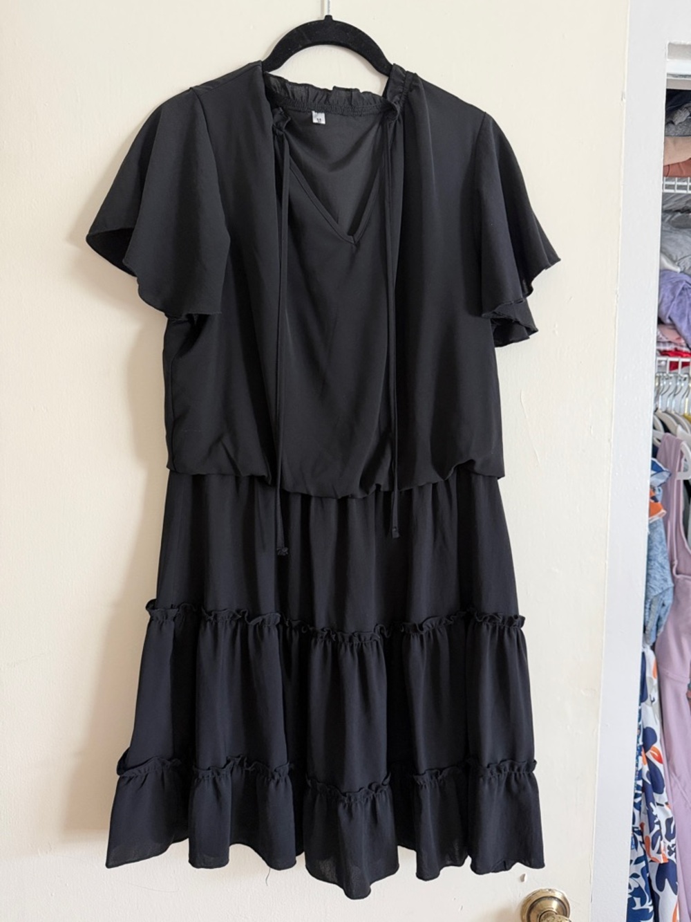 Black Tiered Flutter-Sleeve Dress